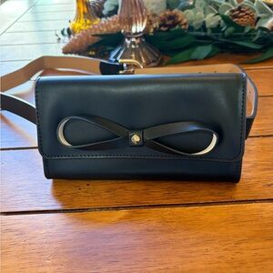Kate Spade Black Leather Clutch with Bow Accent